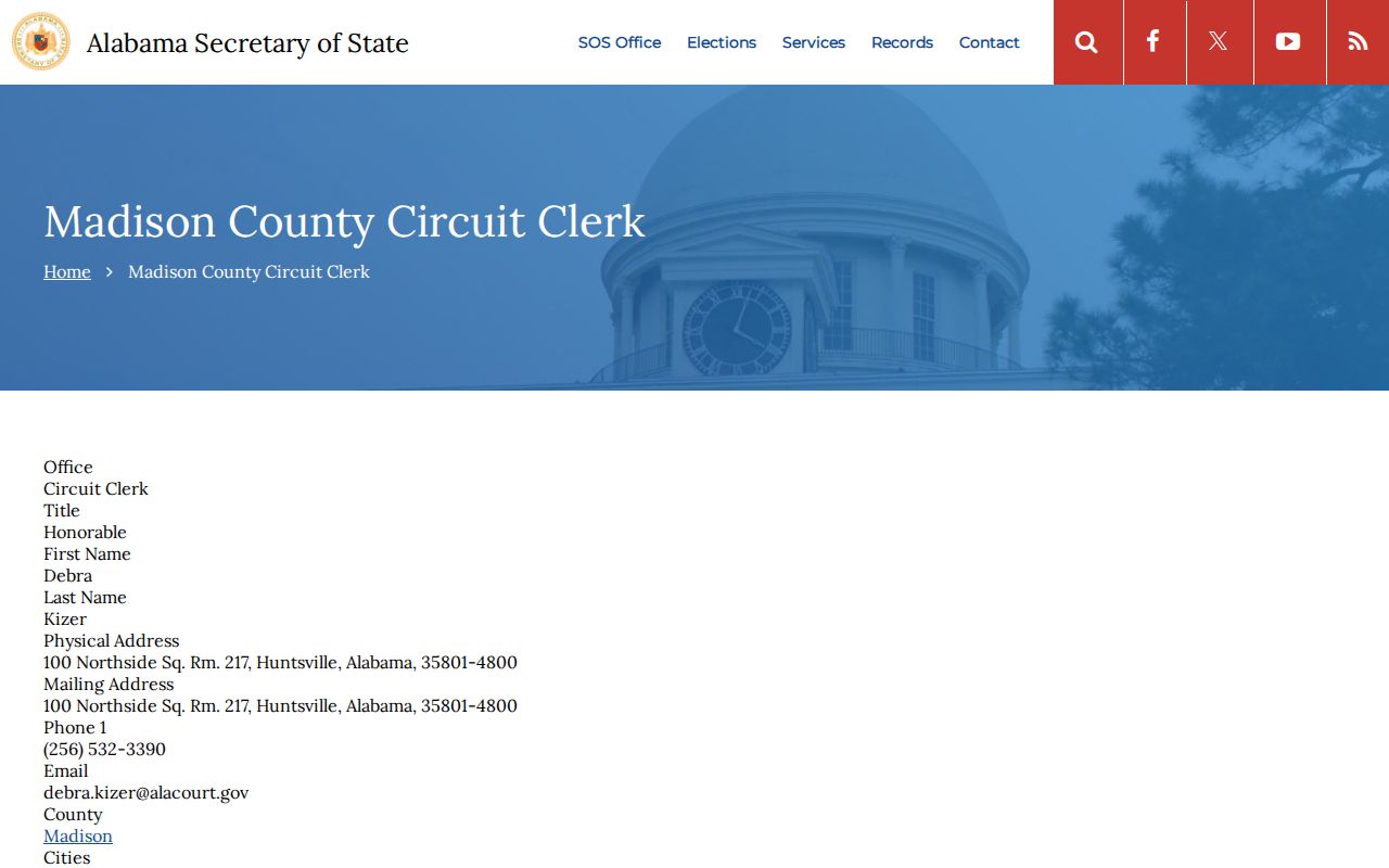 Madison County Circuit Clerk Debra Kizer official listing