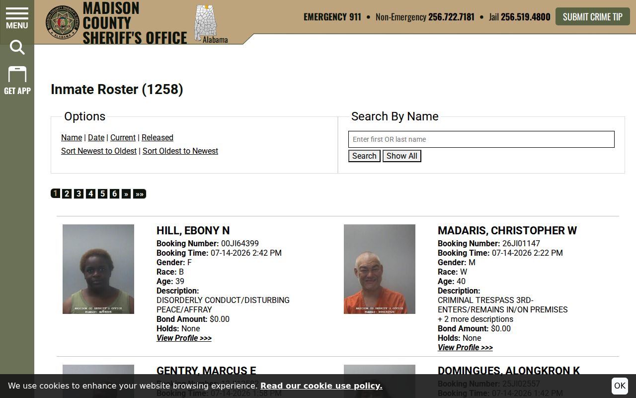 Madison County inmate search official jail roster