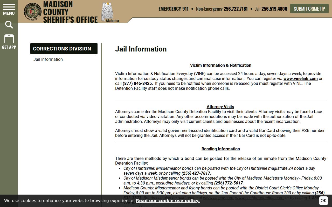 Madison County inmate records jail information page
